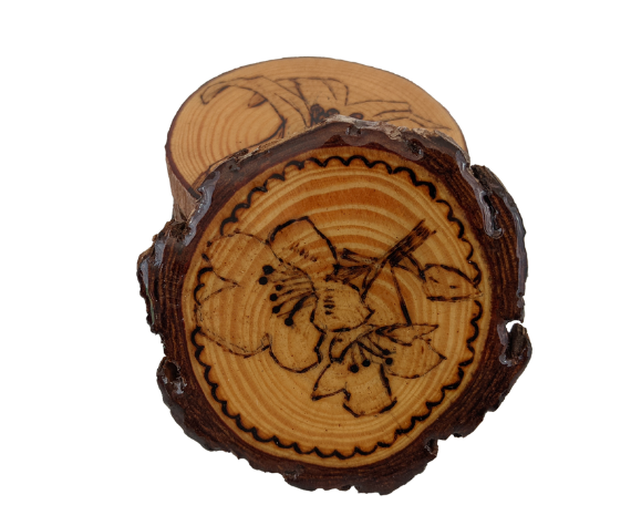 Handcrafted Wood Burned Flower Coasters