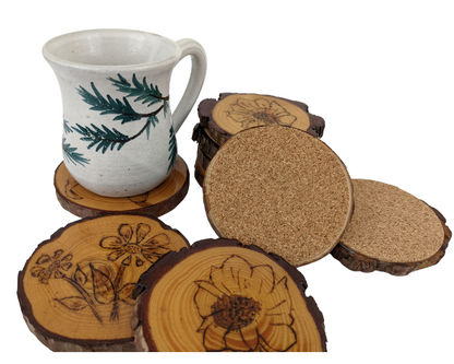 Handcrafted Wood Burned Flower Coasters