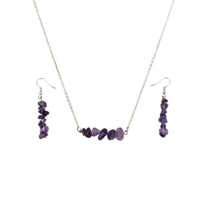 Amethyst Bar Necklace and Dangle Earrings Set