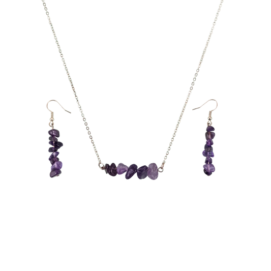 Amethyst Bar Necklace and Dangle Earrings Set