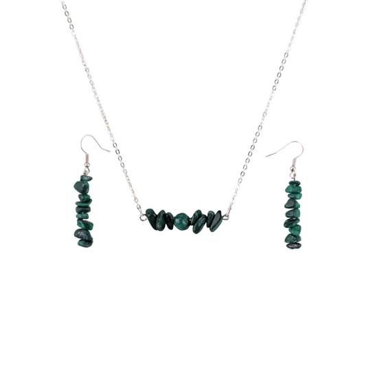 Malachite Bar Necklace and Dangle Earrings Set