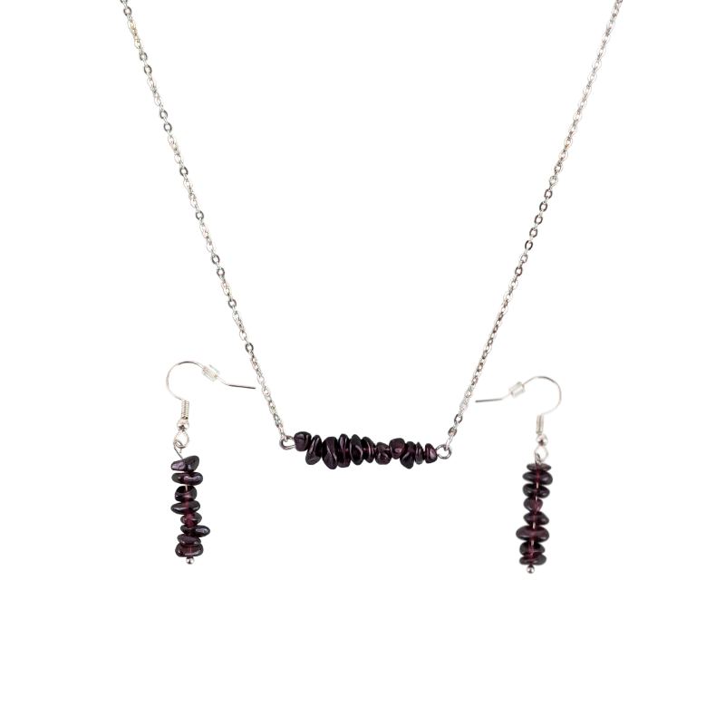 Garnet Bar Necklace and Dangle Earrings Set