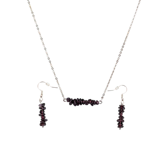 Garnet Bar Necklace and Dangle Earrings Set