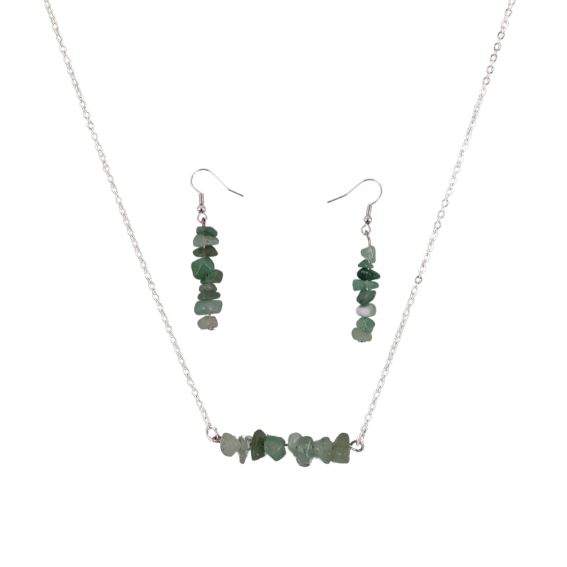 Aventurine Bar Necklace and Dangle Earrings Set