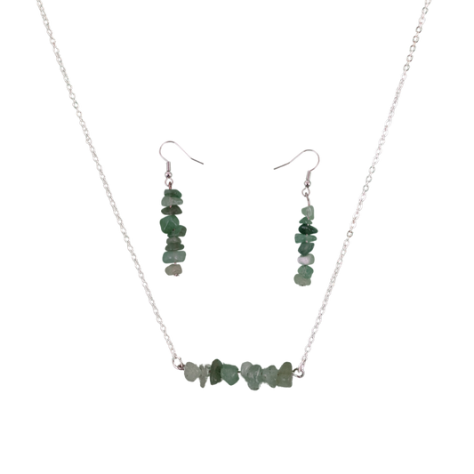 Aventurine Bar Necklace and Dangle Earrings Set