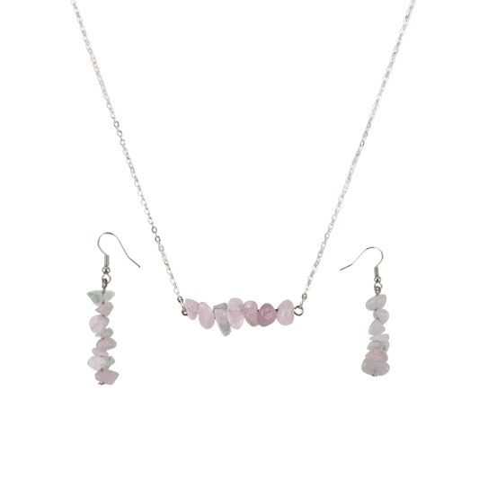 Rose Quartz Bar Necklace and Dangle Earrings Set