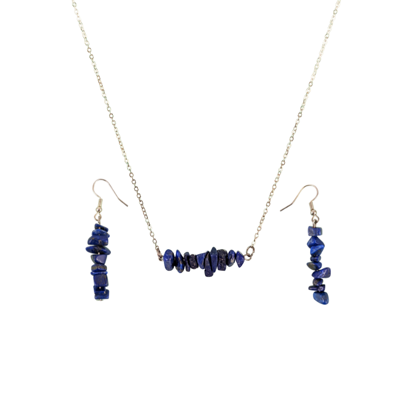 Lapis Lazuli Bar Necklace and Dangle Earrings Set