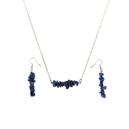 Lapis Lazuli Bar Necklace and Dangle Earrings Set