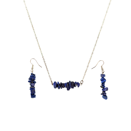 Lapis Lazuli Bar Necklace and Dangle Earrings Set