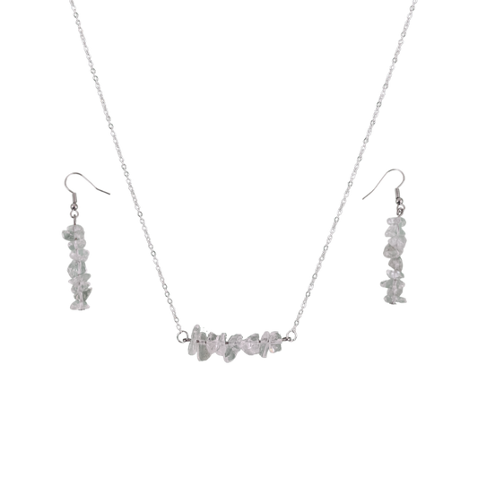 Crystal Quartz Bar Necklace and Dangle Earrings Set