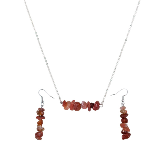 Red Carnelian Bar Necklace and Dangle Earrings Set