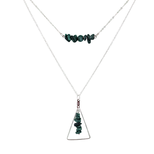 Malachite Bar and Triangle Pendant Necklace Set