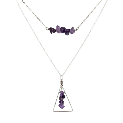 Amethyst Bar and Triangle Pendant Necklace Set