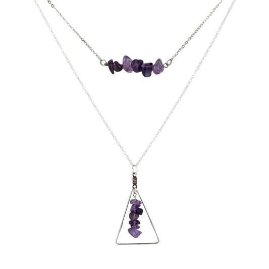 Amethyst Bar and Triangle Pendant Necklace Set