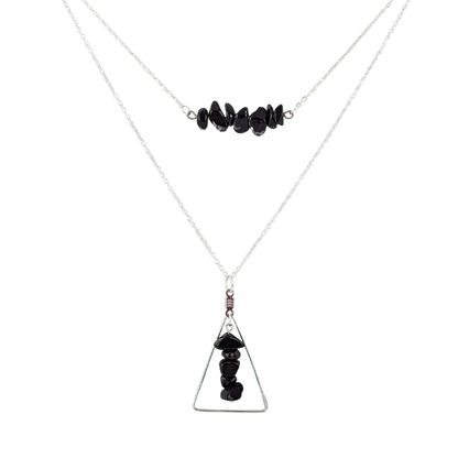 Black Agate Bar and Triangle Pendant Necklace Set