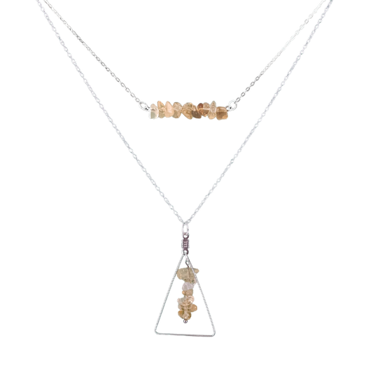 Citrine Bar and Triangle Pendant Necklace Set