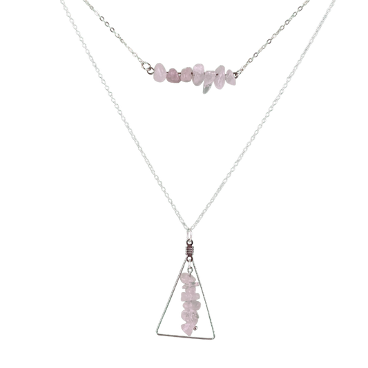 Rose Quartz Bar and Triangle Pendant Necklace Set