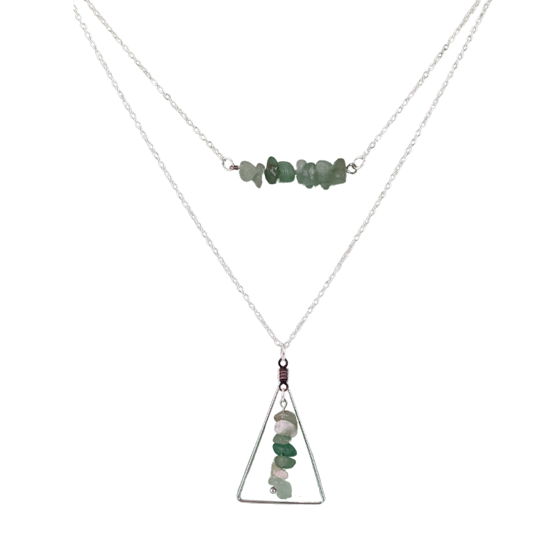 Aventurine Bar and Triangle Pendant Necklace Set