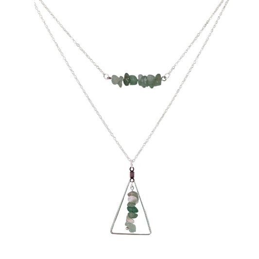 Aventurine Bar and Triangle Pendant Necklace Set