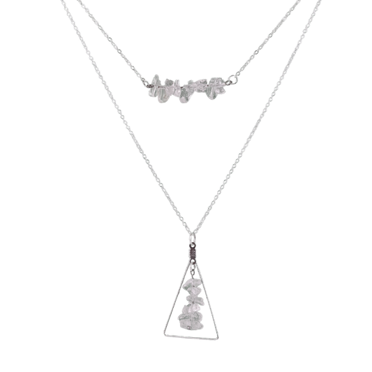 Crystal Quartz Bar and Triangle Pendant Necklace Set