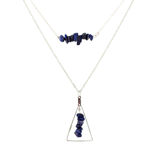 Lapis Lazuli Bar and Triangle Pendant Necklace Set