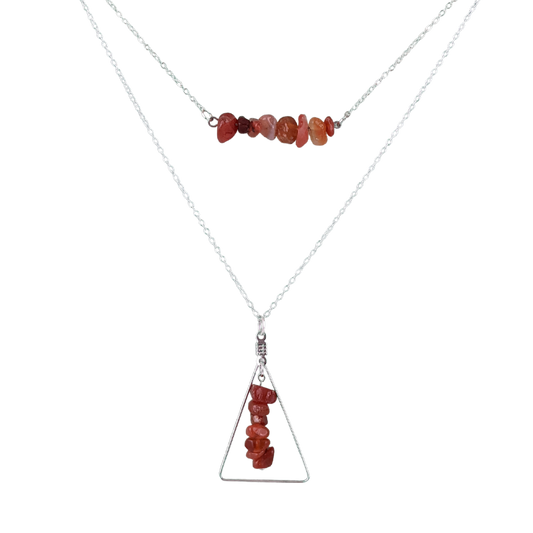 Red Carnelian Bar and Triangle Pendant Necklace Set