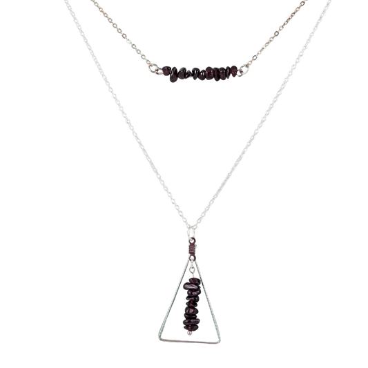 Garnet Bar and Triangle Pendant Necklace Set