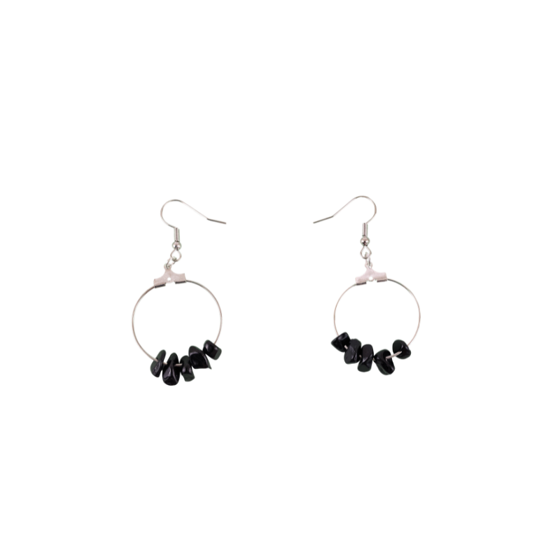Black Agate Circle Hoop Earrings