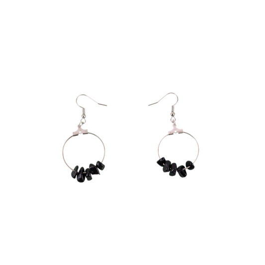 Black Agate Circle Hoop Earrings