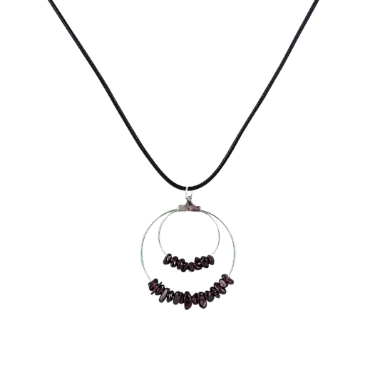 Garnet Double Circle Pendant Necklace