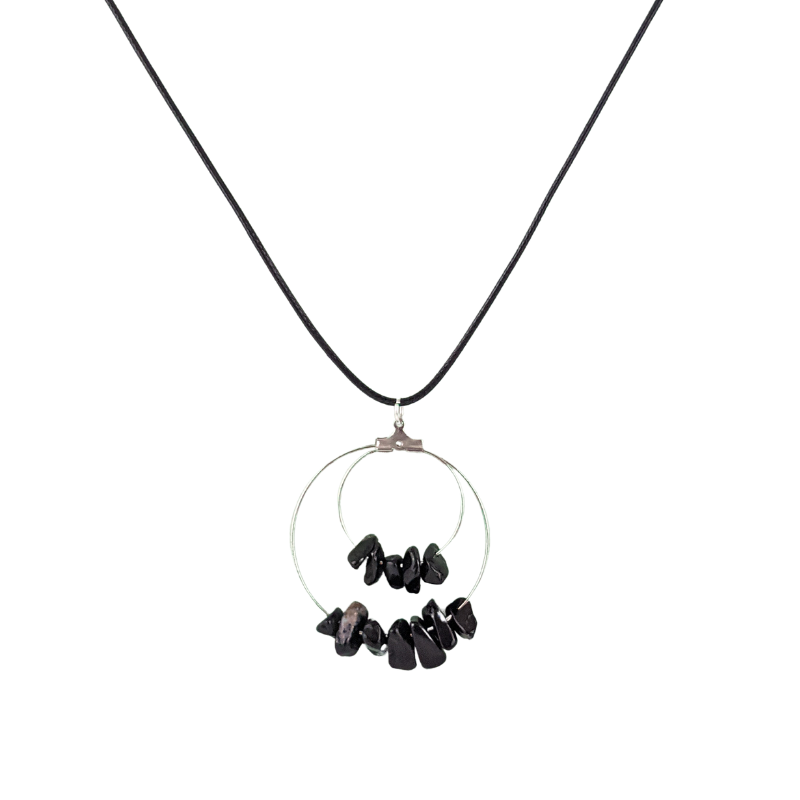 Black Agate Double Circle Pendant Necklace