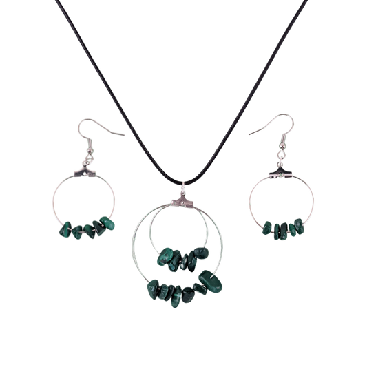 Malachite Double Circle Pendant and Circle Hoop Earrings Set