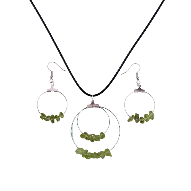 Peridot Double Circle Pendant and Circle Hoop Earrings Set