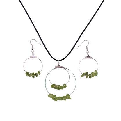 Peridot Double Circle Pendant and Circle Hoop Earrings Set