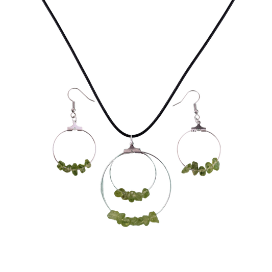 Peridot Double Circle Pendant and Circle Hoop Earrings Set