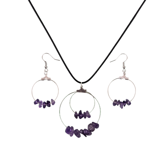 Double Circle Pendant and Circle Hoop Earrings Set