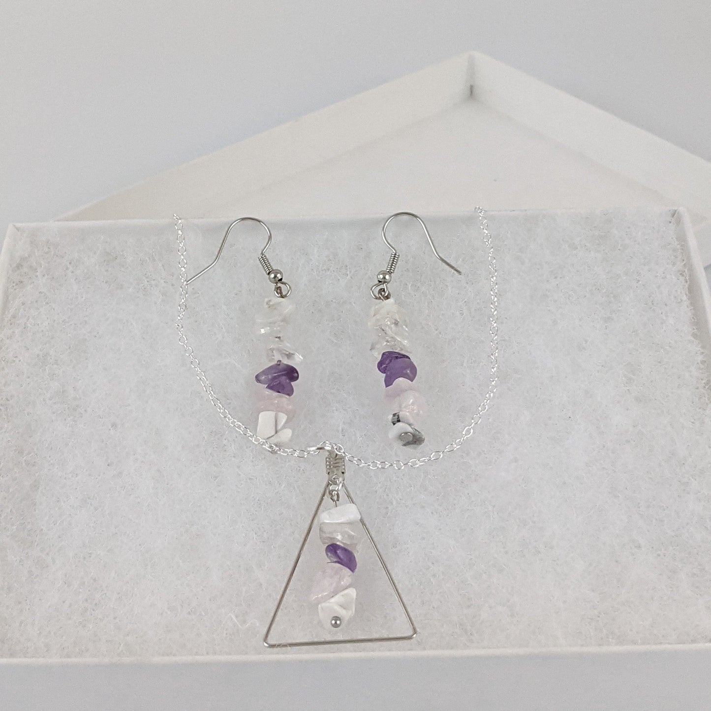 Good Vibes: Intention and Alignment Triangle Pendant and Dangle Earrings Set