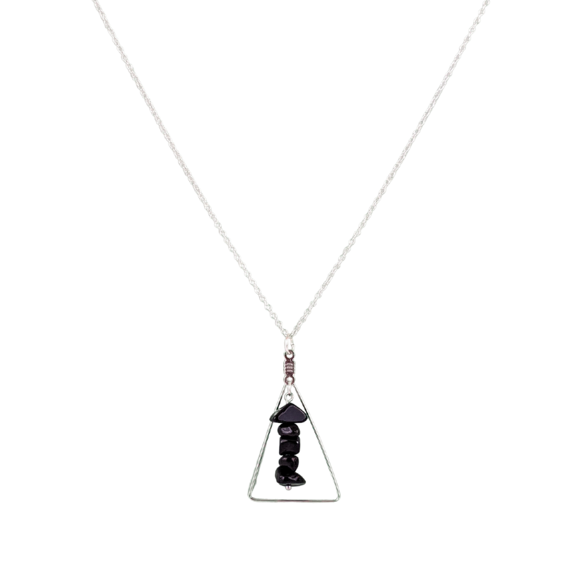 Black Agate Triangle Pendant Necklace