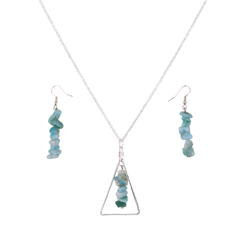 Amazonite Triangle Pendant and Dangle Earring Set