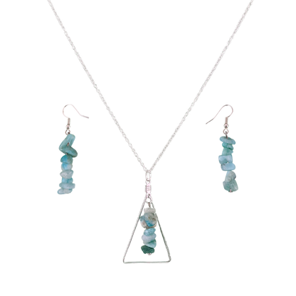 Amazonite Triangle Pendant and Dangle Earring Set