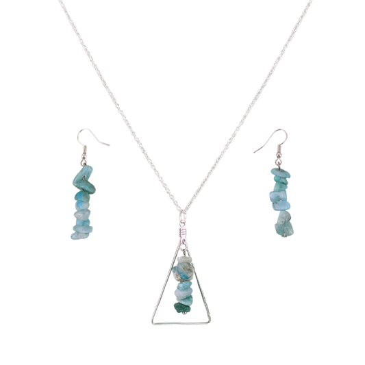 Amazonite Triangle Pendant and Dangle Earring Set