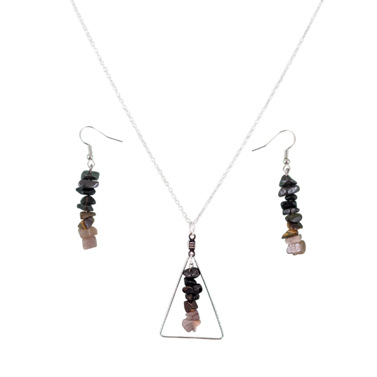 Good Vibes: Focus and Ambition Triangle Pendant and Dangle Earrings Set
