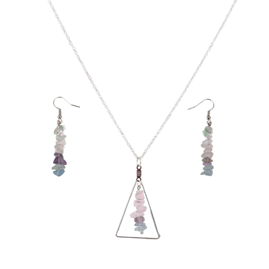 Good Vibes: Love and Healing Triangle Pendant and Dangle Earring Set