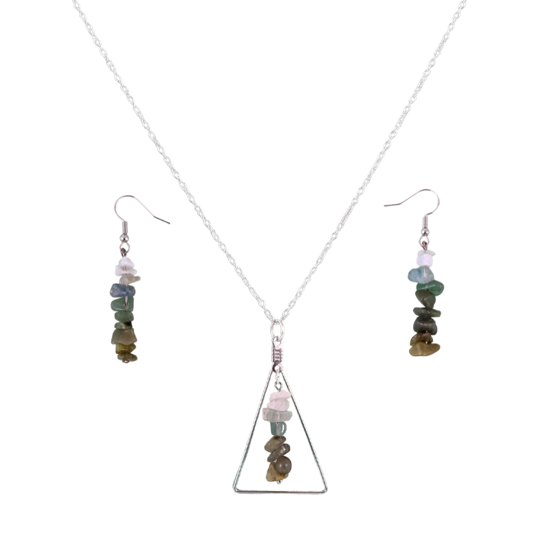 Good Vibes: Grounding and Resilience Triangle Pendant Necklace and Dangle Earrings Set