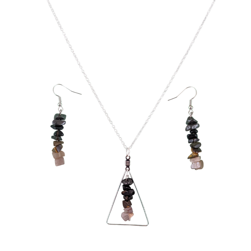 Gemini Triangle Pendant and Dangle Earrings Set