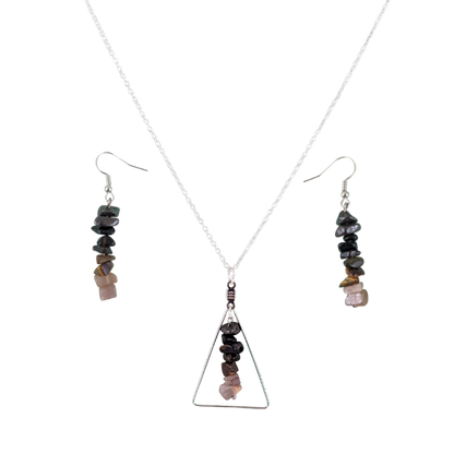 Gemini Triangle Pendant and Dangle Earrings Set