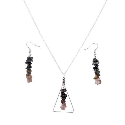 Gemini Triangle Pendant and Dangle Earrings Set