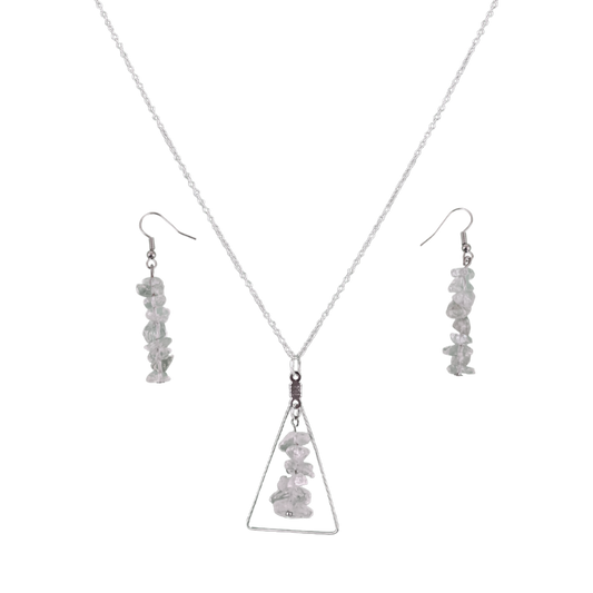 Crystal Quartz Triangle Pendant and Dangle Earrings Set