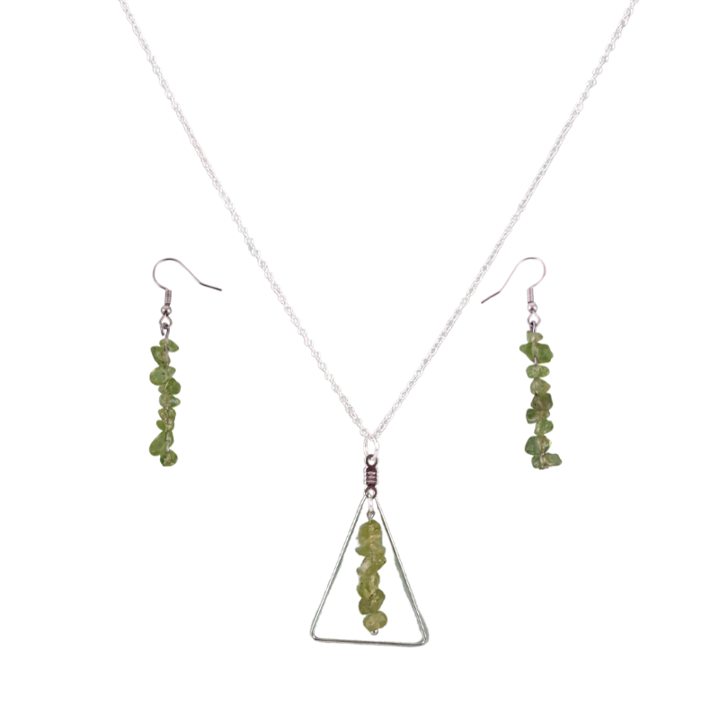 Peridot Triangle Pendant and Dangle Earrings Set