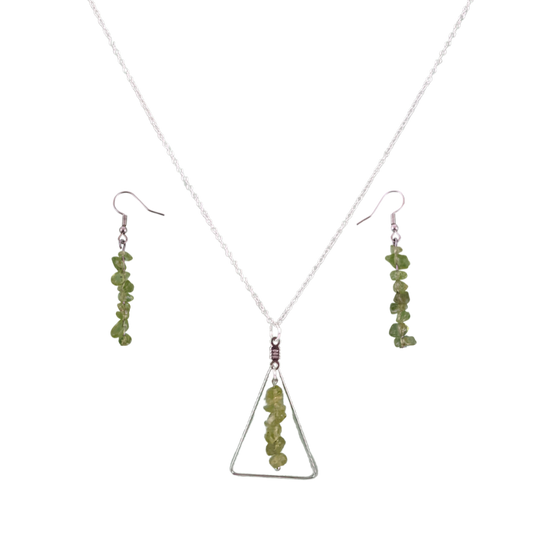 Peridot Triangle Pendant and Dangle Earrings Set